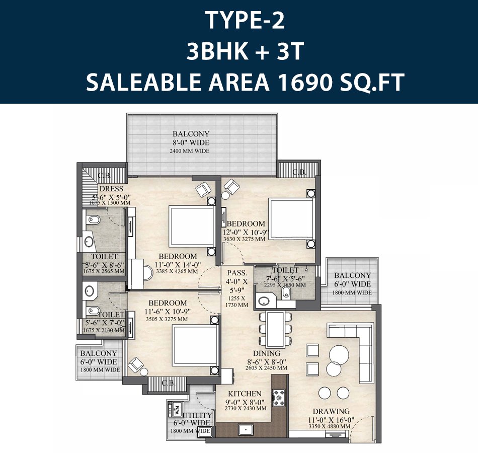 3 BHK Floor Plan