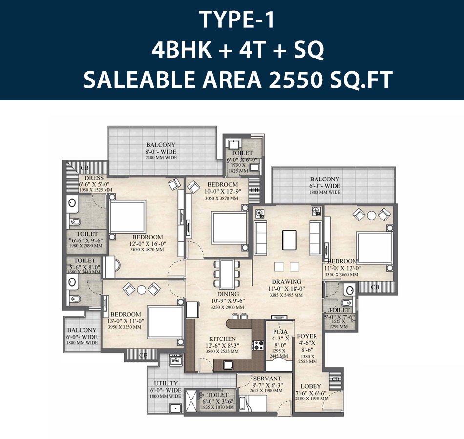 4 BHK + SR Floor Plan